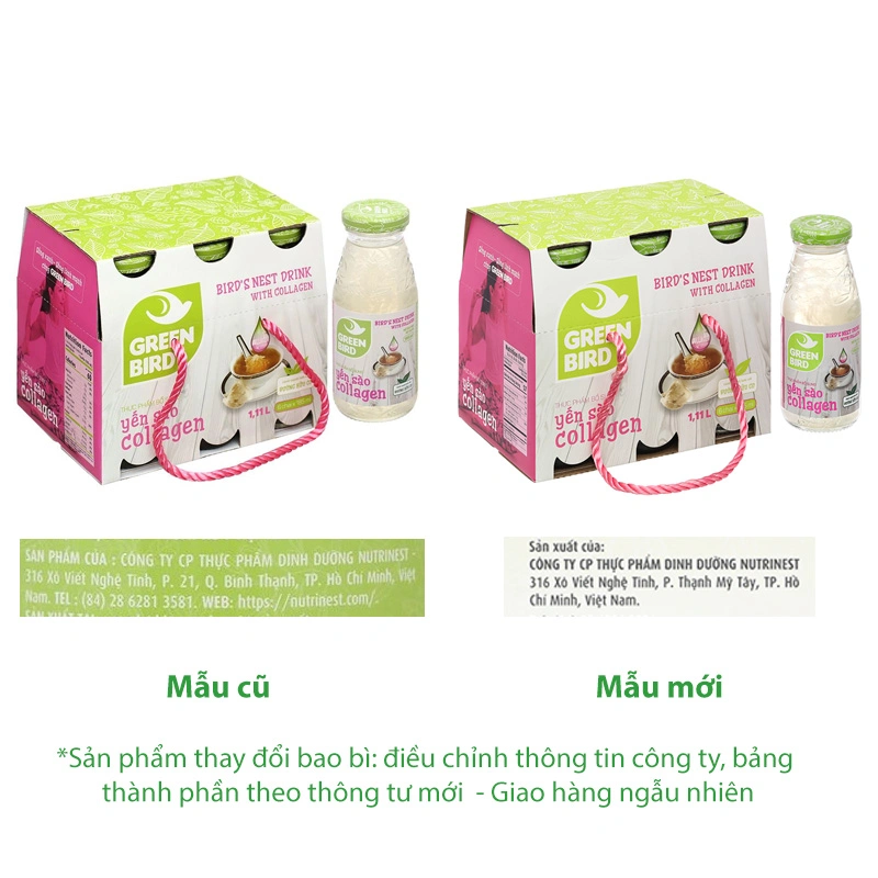 Nước yến Collagen Green Bird Nutrinest lốc 6 chai x 185ml - 
